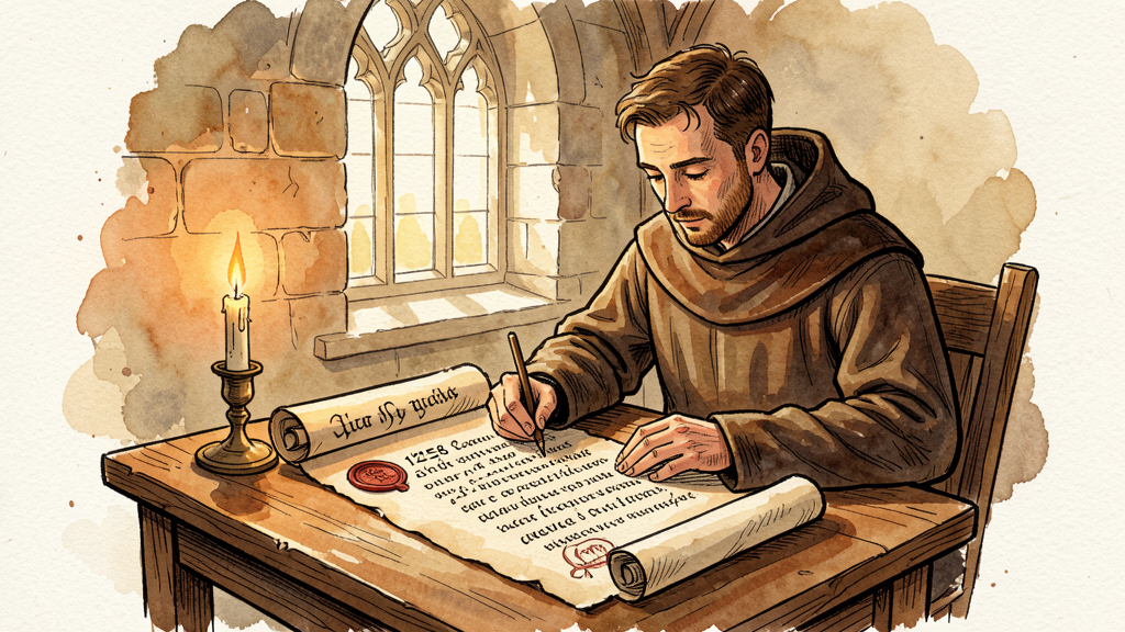 Monje cisterciense escribiendo la carta puebla de Carenas en 1258