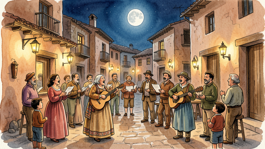 Escena nocturna de música y coplas en un pueblo de la Comarca de Calatayud