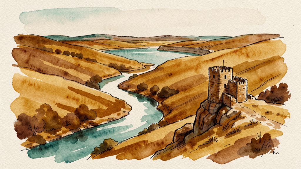 Valle del río Piedra y torre medieval de Carenas