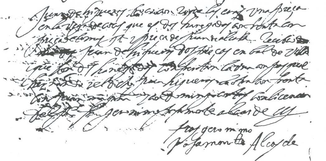 Documento histórico con la firma de Fray Jerónimo de Passamonte como alcalde de Carenas